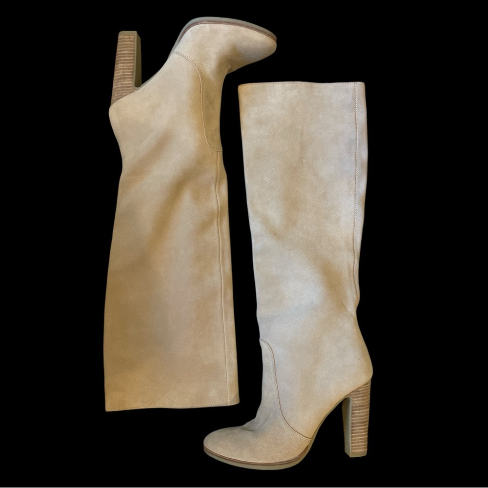 Dolce Vita Celine Beige Suede Leather Block Heels Knee High Riding Boots Size 8 - Picture 3 of 7